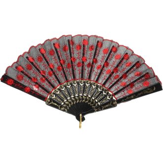   VOSAREA Vintage španielsky čipkovaný vejár červeno-čierny, doplnok ku kostýmu z 20. rokov