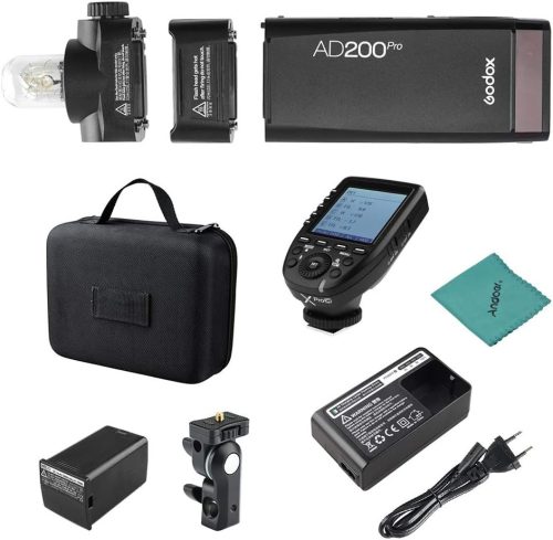 Godox AD200Pro Hordozható Vaku, Cserélhető Vakufejjel (Speedlite/Izzó), 200W Vezeték Nélküli TTL, HSS 1/8000s, X1T-C Kioldóval Canon EOS Fén