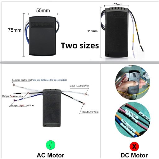 Kit universal telecomandă QIACHIP pentru ventilator de tavan cu timer, comutator wireless lumină și ventilator 230V