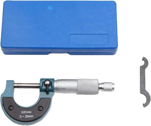 Micrometru exterior TOPWAY 0-25mm Instrument de măsură de înaltă precizie pentru spații înguste, în carcasă de plastic, cu cheie de calibrare 401310