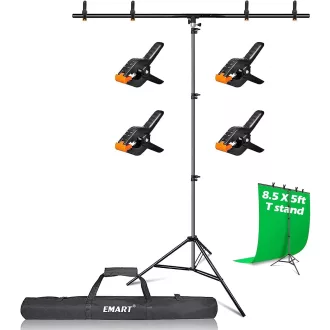   EMART T alakú háttérrendszer 1,5x2,6m fotózási állvánnyal és 4 rugós csipesszel