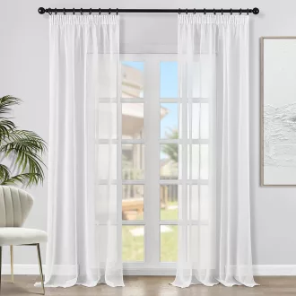   Topfinel Voile Függöny Lenvászon Hatás Fehér 140x245cm 2db Szett Nappali Hálószoba