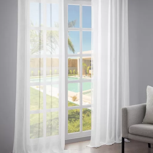 Topfinel Perdele Voile Efect In 140x245cm Albe, Set 2 Bucăți, Living, Dormitor