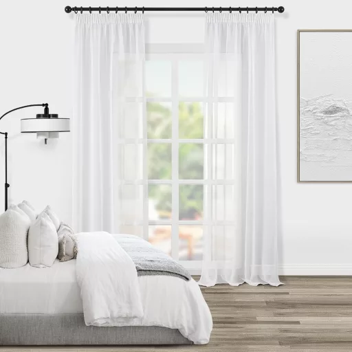 Topfinel Perdele Voile Efect In 140x245cm Albe, Set 2 Bucăți, Living, Dormitor