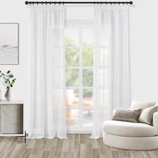 Topfinel Perdele Voile Efect In 140x245cm Albe, Set 2 Bucăți, Living, Dormitor