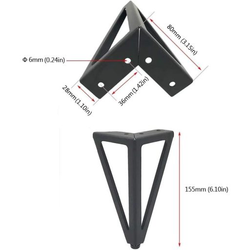 Picioare de mobilier WZCMLJ 6-15 cm, triunghiulare, pentru masă, scaun, dulap, canapea, set de 4 bucăți, negru