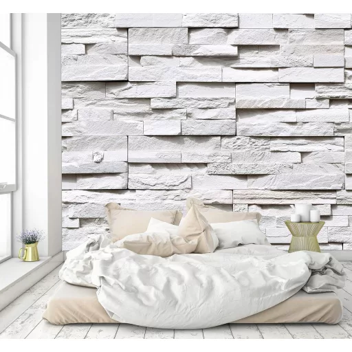 murimage 3D Foto Tapeta Kameni Zid 274x254 cm - Bijela Papirna Dekoracija Zida s Ljepilom, za Ukrašavanje Dnevnog Boravka i Spavaće Sobe, proizvedeno u Njemačkoj