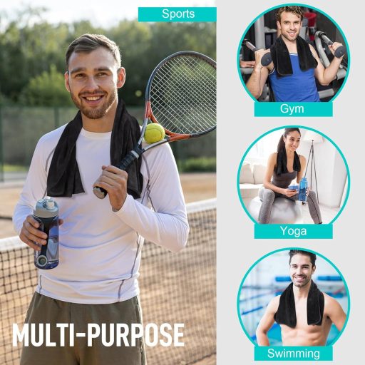 Prosop de antrenament din microfibră SINLAND 40x80cm, 3 bucăți, negru, pentru sport și fitness