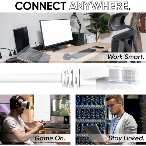 Cablu de rețea Ethernet Mr. Tronic CAT6 | Cablu patch UTP | Conector RJ45 | AWG24 | Alb | Pentru conectarea computerului și a routerului