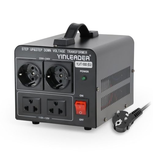 Yinleader 1000W Feszültségátalakító Transzformátor 230V-110V, Toroid Magos, 4kg, 2db 110V + 2db 220V EU Aljzat, CE Tanúsítvány, Fekete