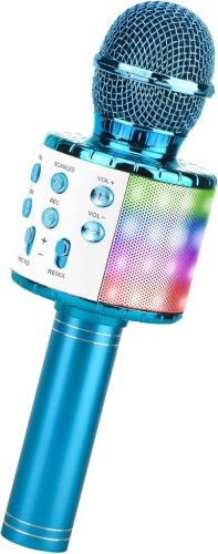 Microfon Karaoke Bluetooth ShinePick Albastru cu Lumini LED și Boxă - Compatibil Android/iOS