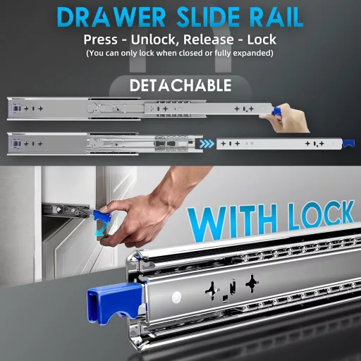 AOLISHENG Vodilice za ladice s potpunim izvlačenjem i zaključavanjem, nosivost 120 kg, 1 par