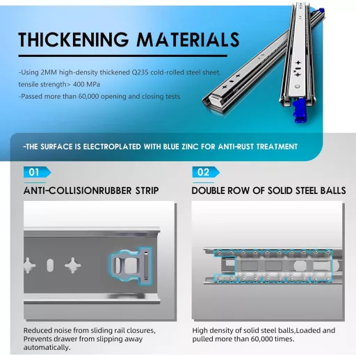 AOLISHENG Vodilice za ladice s potpunim izvlačenjem i zaključavanjem, nosivost 120 kg, 1 par