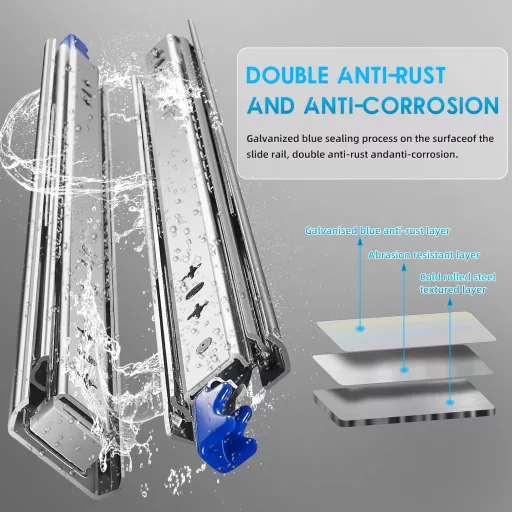 AOLISHENG Teljes Kihúzású Fiók Sín Zárral 120 kg Terhelhetőség 1 Pár