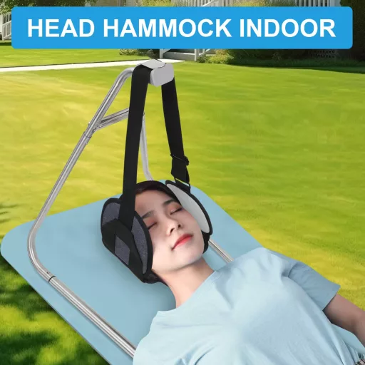 Toogel Nyaki Függőágy - Hordozható Nyakmasszírozó és Nyújtó Eszköz, Fekete Fém Vázzal, Nyak és Vállfájdalom Enyhítésére - Black, Hammock, Metal