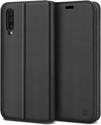 BEZ Samsung Galaxy A50 / A30s Flip Tok - Prémium Műbőr Védőtok Kártyatartóval, Állvánnyal és Mágneses Zárral - Fekete