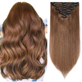   SEGO Extensii Clip-In Păr Natural, 8 Piese, Remy, Șaten Deschis #6, 61cm, 170g