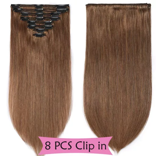 SEGO Extensii Clip-In Păr Natural, 8 Piese, Remy, Șaten Deschis #6, 61cm, 170g