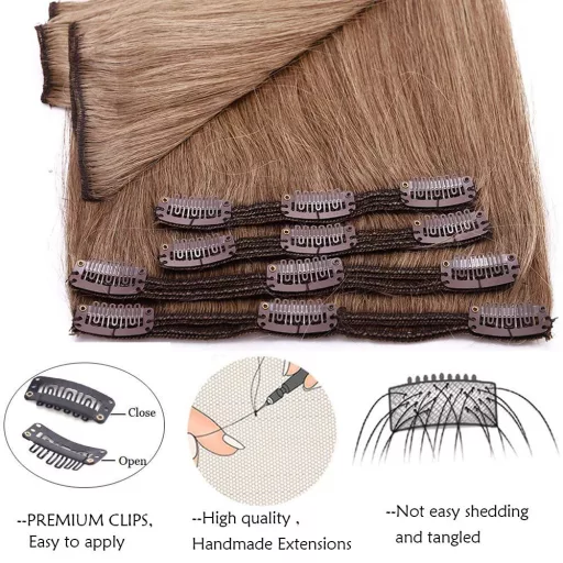 SEGO Extensii Clip-In Păr Natural, 8 Piese, Remy, Șaten Deschis #6, 61cm, 170g