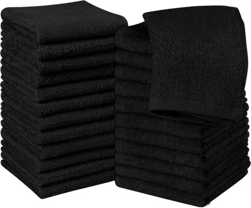 Utopia 24 db Fekete Pamut Mosdókendő 30x30 cm Akasztófüllel