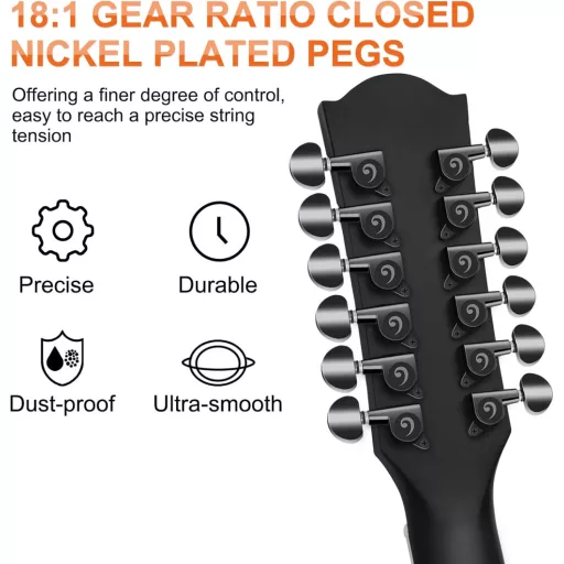 Vangoa 12 húros western gitár 41" pickup EQ elektroakusztikus fekete