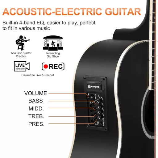 Vangoa 12 húros western gitár 41" pickup EQ elektroakusztikus fekete