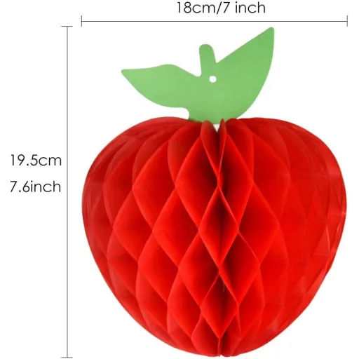 FEPITO 10 buc. decor suspendat din hârtie, în formă de măr, 18 cm, roșu, model fagure, pentru începerea școlii, petrecere de baby shower