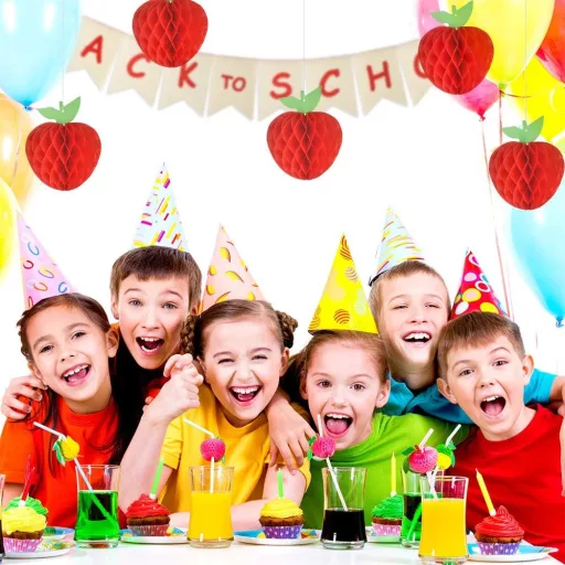 FEPITO 10 db 18 cm-es Alma Alakú Papír Lógó Dekoráció Piros Méhsejt Mintás Iskolakezdéshez Babaváró Bulira