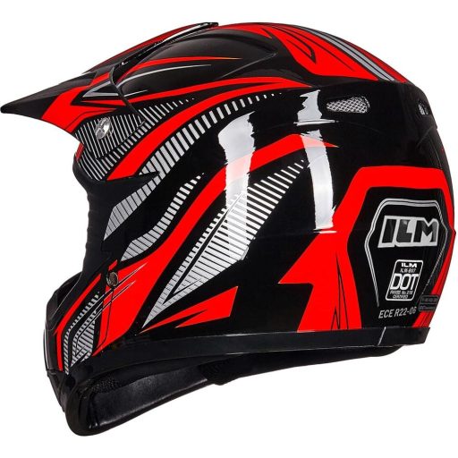 ILM Gyermek Motocross Sisak ATV Goggles Sportkesztyűvel ECE L Méret Piros Ezüst