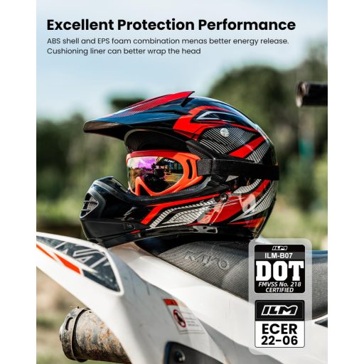 Cască Motocross pentru Copii ILM cu Ochelari ATV și Mănuși Sport, Mărimea L, ECE, Roșu Argintiu