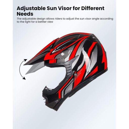 ILM Gyermek Motocross Sisak ATV Goggles Sportkesztyűvel ECE L Méret Piros Ezüst