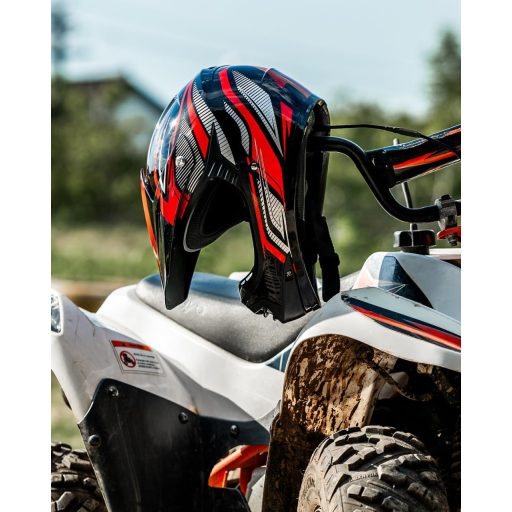 Cască Motocross pentru Copii ILM cu Ochelari ATV și Mănuși Sport, Mărimea L, ECE, Roșu Argintiu