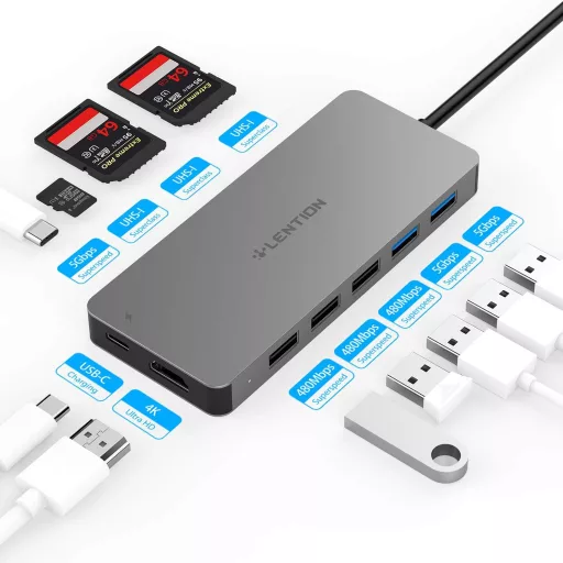 LENTION 11-v-1 USB C Hub s 4K HDMI výstupom, čítačkou SD/TF kariet, USB 3.0/2.0 portami, 100W PD nabíjaním pre MacBook Pro/Air, iPad Pro, Sur