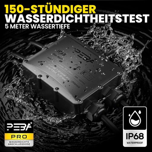 Cutie de joncțiune PEBA IP68, impermeabilă, cu 5 intrări - Distribuitor electric exterior în carcasă de plastic neagră, pentru iluminat de grădină și exterior, -40°C - 105°C