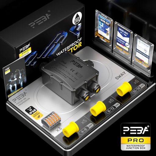 PEBA IP68 Vízálló Kötődoboz 5 Bemenettel - Kültéri Elektromos Elosztó Fekete Műanyag Házban, Kerti és Kültéri Világításhoz, -40°C - 105°C