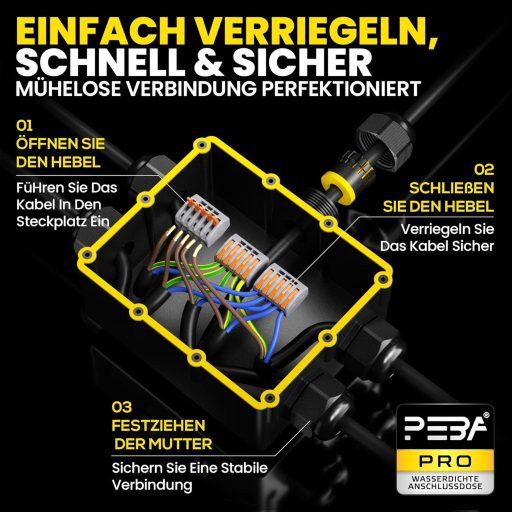 PEBA IP68 Vízálló Kötődoboz 5 Bemenettel - Kültéri Elektromos Elosztó Fekete Műanyag Házban, Kerti és Kültéri Világításhoz, -40°C - 105°C
