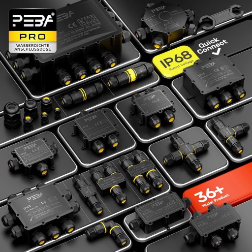 PEBA IP68 Vízálló Kötődoboz 5 Bemenettel - Kültéri Elektromos Elosztó Fekete Műanyag Házban, Kerti és Kültéri Világításhoz, -40°C - 105°C