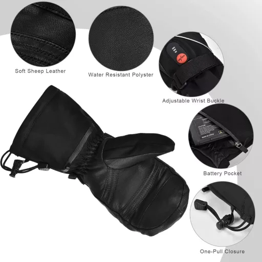 Mănuși de schi încălzite SNOW DEER 7.4V 2200mAh, electrice, reîncărcabile, negre, S