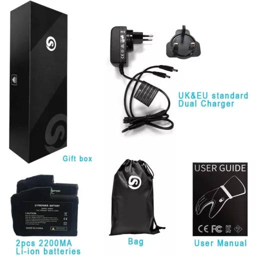 Mănuși de schi încălzite SNOW DEER 7.4V 2200mAh, electrice, reîncărcabile, negre, S