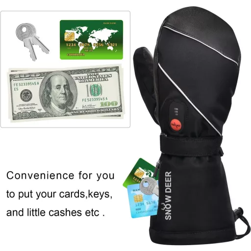 Mănuși de schi încălzite SNOW DEER 7.4V 2200mAh Electrice Reîncărcabile Negre M