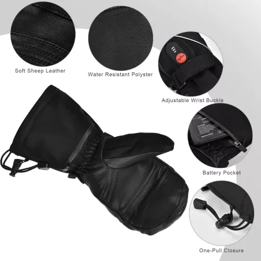 SNOW DEER Fűthető Sí Kesztyű 7.4V 2200mAh Elektromos Töltödhető Fekete M