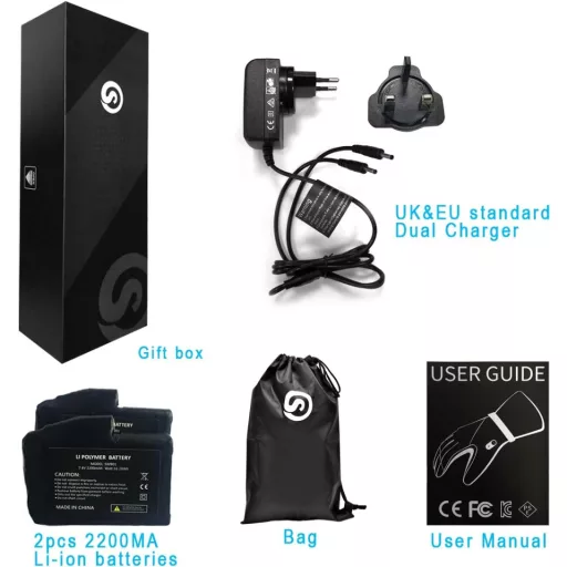 SNOW DEER Fűthető Sí Kesztyű 7.4V 2200mAh Elektromos Töltödhető Fekete M