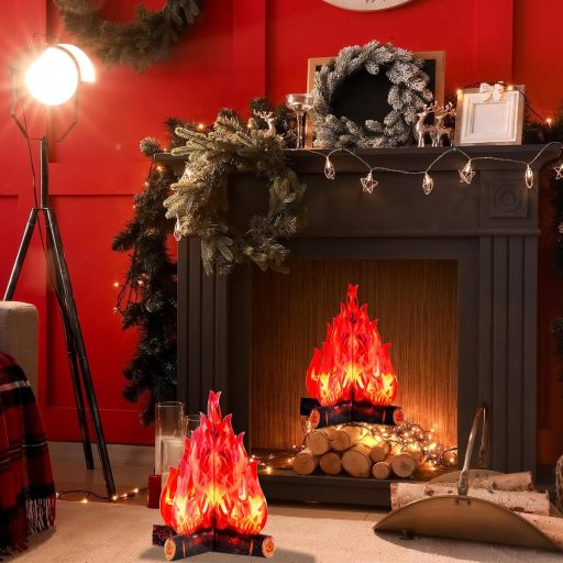 Boao Decor Tipi Foc de Tabără 3D din Carton cu Flacără Artificială, Rechină de Petrecere