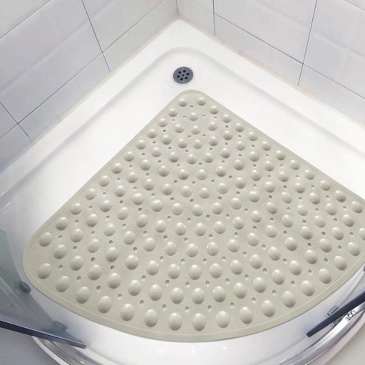 zeshengmuye Covor de duș antiderapant, semicerc, pentru baie, 54x54 cm, bej