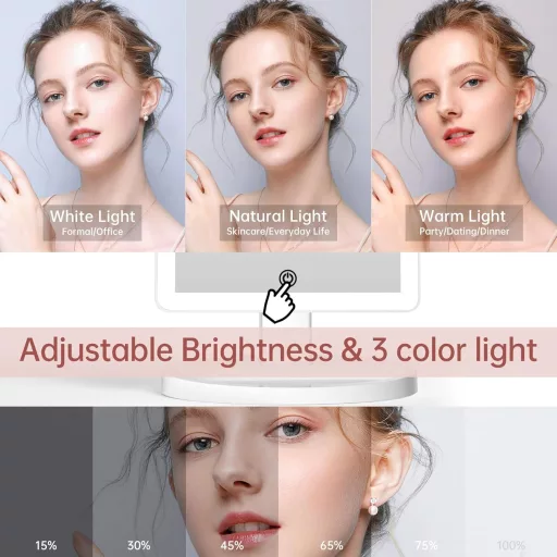FUNTOUCH XL Sminkespegel 10x Nagyítással, 88 LED, 3 Szín Világítás, 360° Forgatható