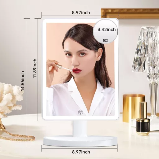 FUNTOUCH XL Sminkespegel 10x Nagyítással, 88 LED, 3 Szín Világítás, 360° Forgatható