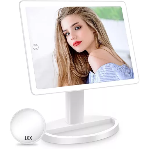 FUNTOUCH XL Sminkespegel 10x Nagyítással, 88 LED, 3 Szín Világítás, 360° Forgatható