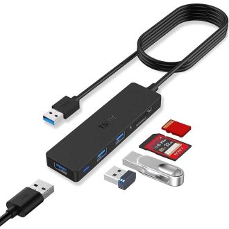   TSUPY USB 3.0 Hub 5 az 1-ben, 3 Port + SD TF Kártyaolvasó, 1.2m Kábel