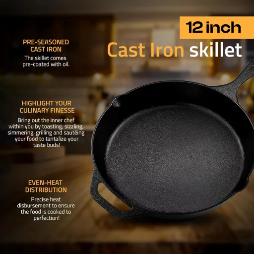 KICHLY 30,5 cm-es öntöttvas serpenyő grillezéshez és sütéshez