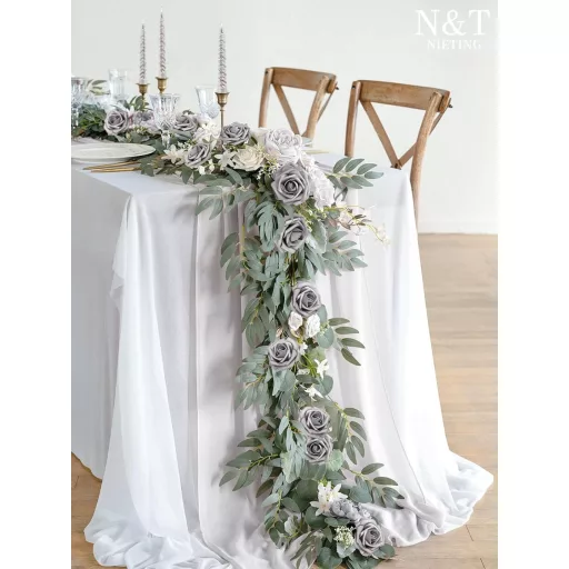 N&T NIETING Trandafiri de Habă Argintii - 25 Bucăți Flori Artificiale cu Tulpini pentru Buchete de Nuntă, Decorațiuni, Petreceri, 23 cm Înălțime